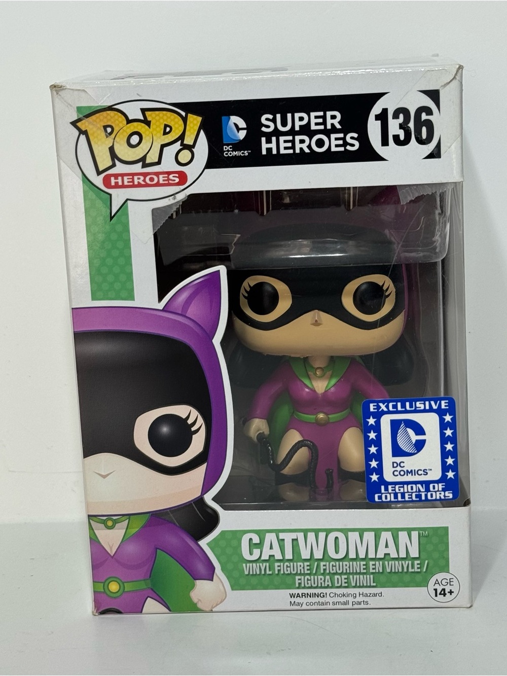 Funko Pop! DC Super Heroes Catwoman #136, purple hard plastic